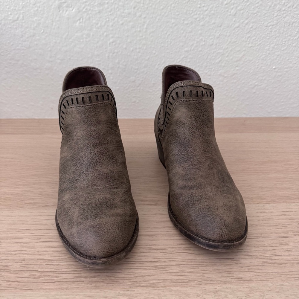 Pop Emiko Brown Distress Ankle Boots